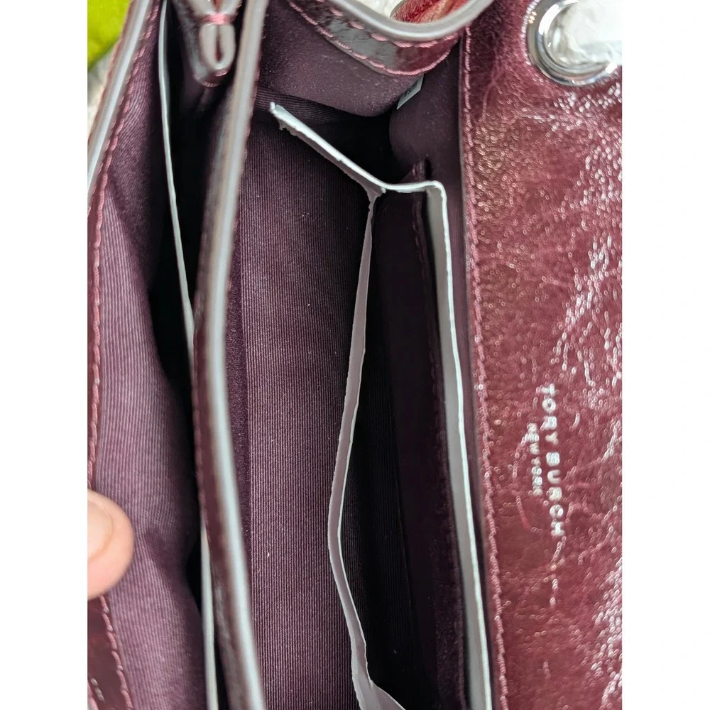 Tory Burch Kira Turnlock Mini Bag Red Crinkled Leather Silver Hardware NWT